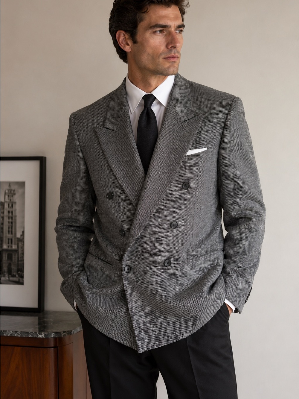 Albert Nipon 100% Wool Blazer Mens 42R Double Breasted Sport Coat Jacket Vintage